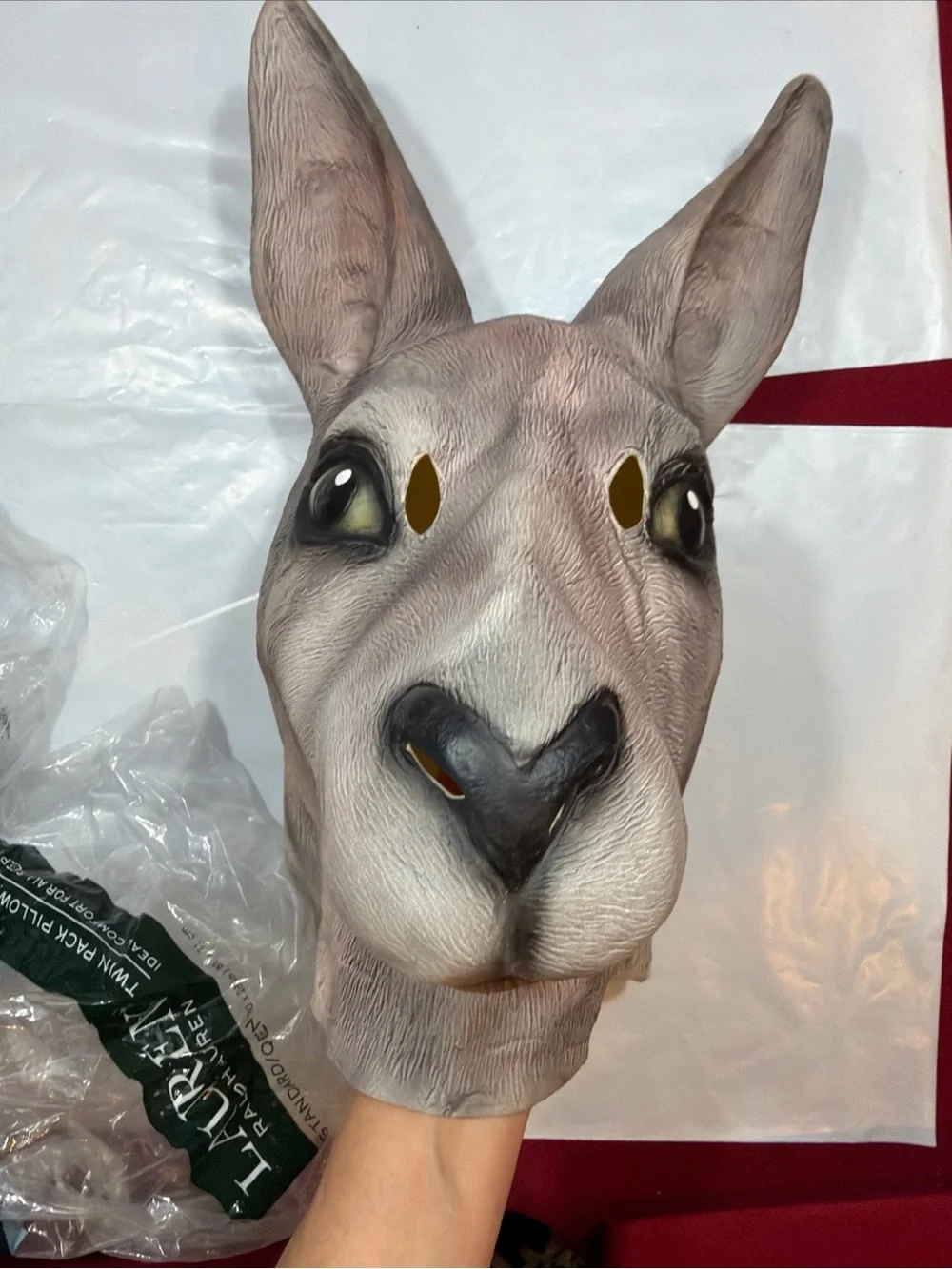 Kangaroo Head Gray Animal Mask Latex Adult Size Halloween Masquerade Long Ears